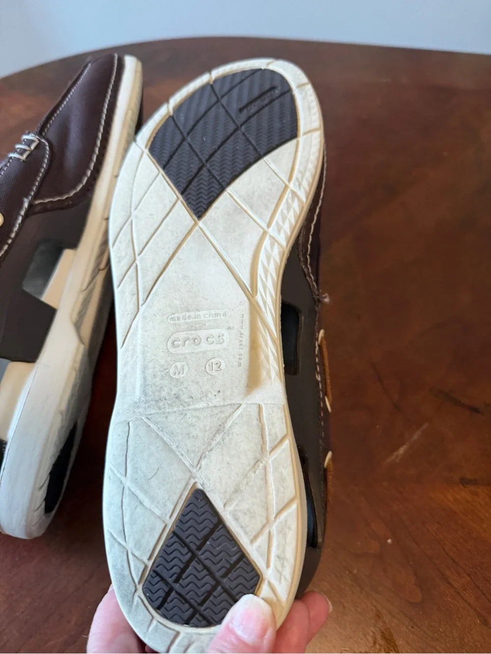 Crocs Beach Line Boat Shoes Brown Canvas Rubber Slip On Men’s Size 12